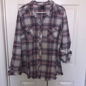 Pink and blue striped button up shirt